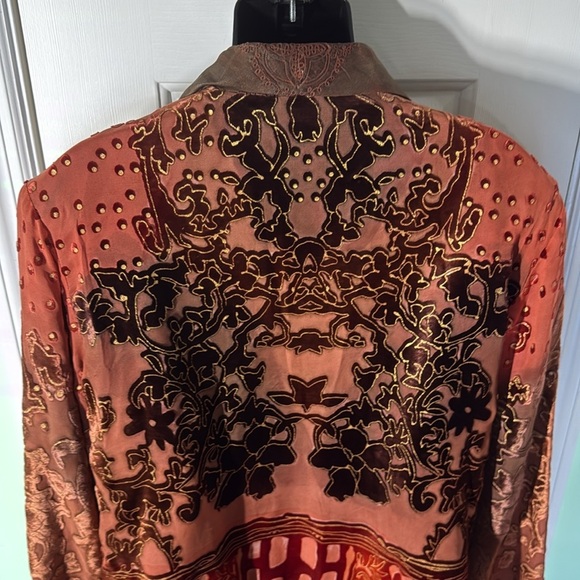 Ruby Cho Burnt Orange Vintage 70s/80s Silk Embellished Jacket Funky Fun Size XL - Picture 10 of 15